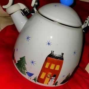 Vintage Enamel Christmas Tea Kettle